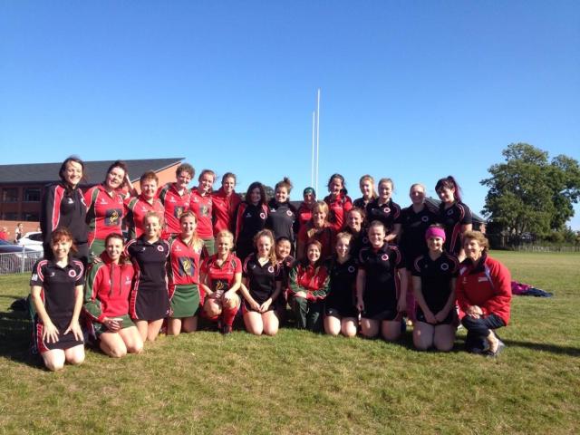 Members of DLHC 1XI and South Antrim with Ulster Hockey Union Hockey President Ann Rosa, 20th September 2014