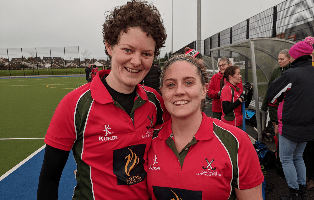 DLHC 1XI goalscorers against PSNI, Carolyn Scott and Emma McGimpsey