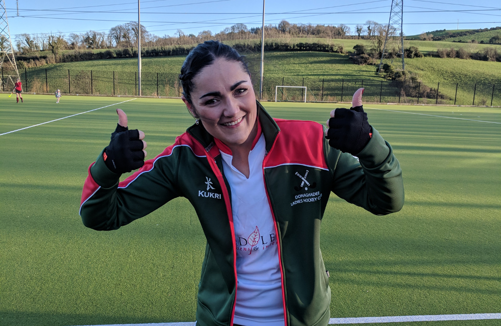 New kit, new (too short), stick grip and a goal. Sarah Louise winning at life!